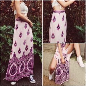 Arnhem Mandala Long Gypsy Boho Split A-Line Maxi Skirt Pink Purple Paisley
